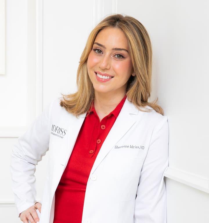 Dr. Shereene Idriss in her white coat at Idriss Dermatology